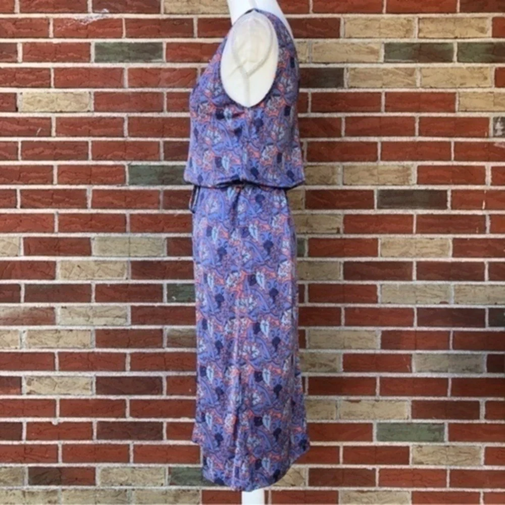 Tory Burch Sandy Sea Coral Artemis Tie-Waist Silk Blue Sleeveless Dress 👗